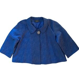 elementz Womens XL Royal Blue Jacquard Brocade Dress Jacket Cropped Swing Blazer